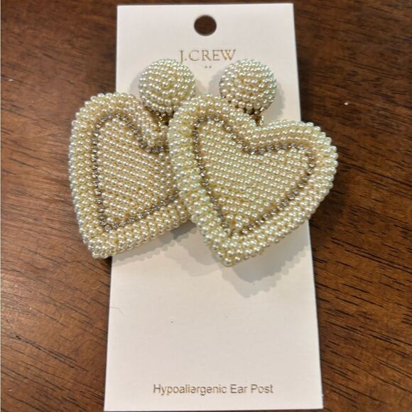 J. Crew Cream Pearl Heart Earrings with Textured Design - Picture 2 of 3